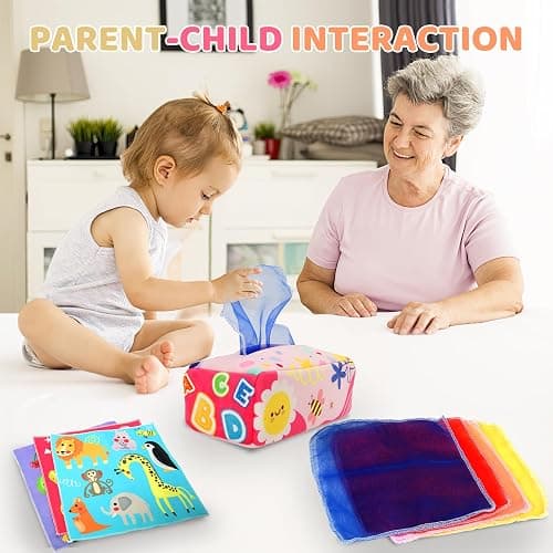Baby Tissue Box - Montessori Toys for 6-12 Months, 1 Year Old - Soft Stuffed High Contrast Crinkle Infant Sensory Toy, Boys&Girls Toddler Early Learning Baby Gifts thumbnail 2