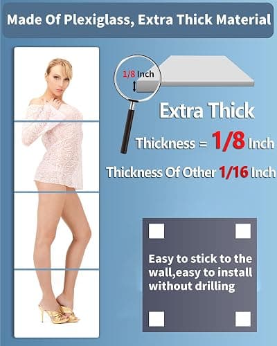 Shatterproof Wall Mirror Full Length for Bedroom, Acrylic Gym Mirrors For Home, Extra Thick: 0.12 inch, 12 x 12 inch x 4 Pcs, Workout Mirrors Safe for Kids, Over The Door, Long Wall Mounted thumbnail 8