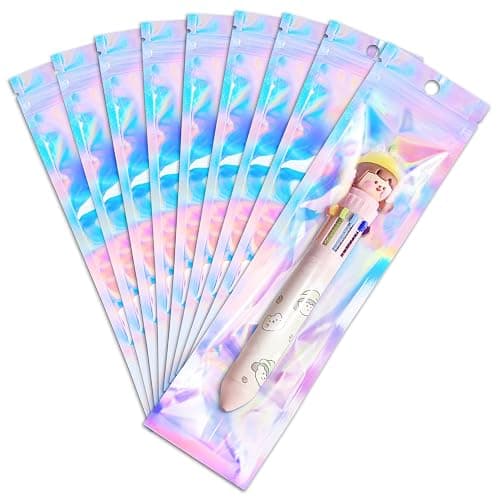 ANZNKU 100 PACK 2.7" x 9" Pen Bags Holographic Bags, Pen Packaging Bags Resealable Smell Proof Bags for Party Favor Food Storage, Cosmetics, Jewelry Packaging Candy Lipgloss Packaging - Image 1
