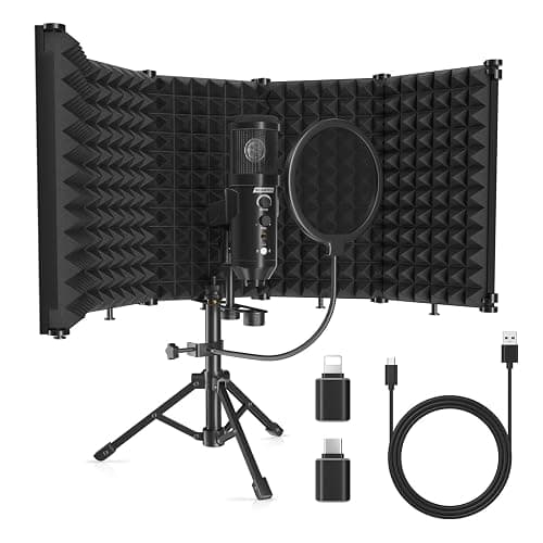 SwaykTech Studio Recording Microphone Isolation Shield with Pop Filter and Metal Tripod Stand, Studio Mic to PC Laptop Smartphone, Music Microphone for Recording Singing Podcasting - SWK5 - Image 1