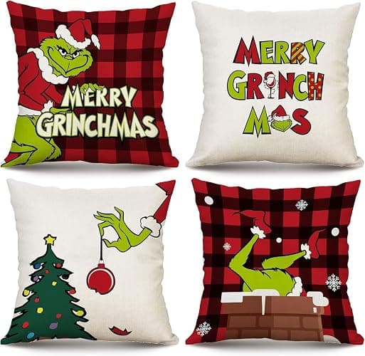 Jyumini Christmas Pillow Covers 18x18 inch Set of 4 for Decorations Red Buffalo Plaid Pillows Xmas Cushion Case Winter Holiday Merry Throw Farmhouse Decor Couch - Image 1