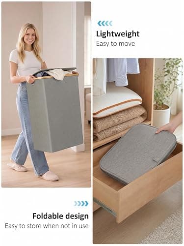 iEGrow Laundry Hamper with Lid, 110L Large Laundry Hamper with Handle and Lid, Collapsible Clothes Basket Organizer with Removable Inner Bag for Clothes Toys Towels - Grey thumbnail 7
