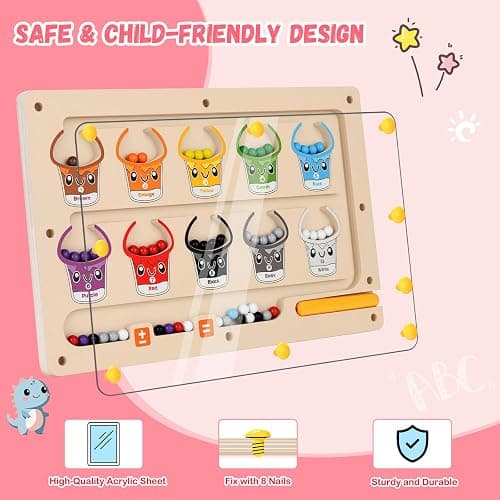 2 IN 1 Magnetic Color and Number Maze, Montessori Toys with Drawing Board for 3 4 5 Year Old, Wooden Magnet Balls Puzzles, Learning Educational Toys for Kids Toddlers Boys Girls Christmas Birthday thumbnail 6