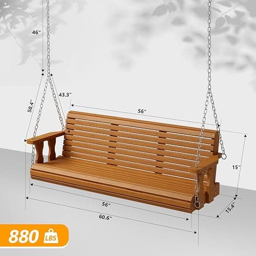 VINGLI 2026 Upgraded 5 FT Wooden Porch Swing, 880 LBS Heavy Duty, Brown | 2026 Upgraded Design; Heavy-Duty Wooden Swing; Supports 880 Lbs; Hanging Chains Included; Ideal For Garden, Patio & Yard thumbnail 3