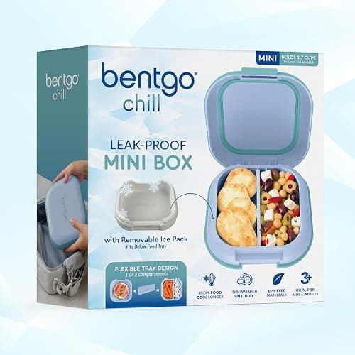 Bentgo Chill Mini Leak-Proof Lunch Box – Built-In Ice Pack Keeps Food Cold, 2.7-Cup Capacity for Snacks or a Sandwich, 3 or 4 Compartments, PFAS & BPA-Free, Ideal for Adults & Kids 3+ (Tide Blues) thumbnail 9