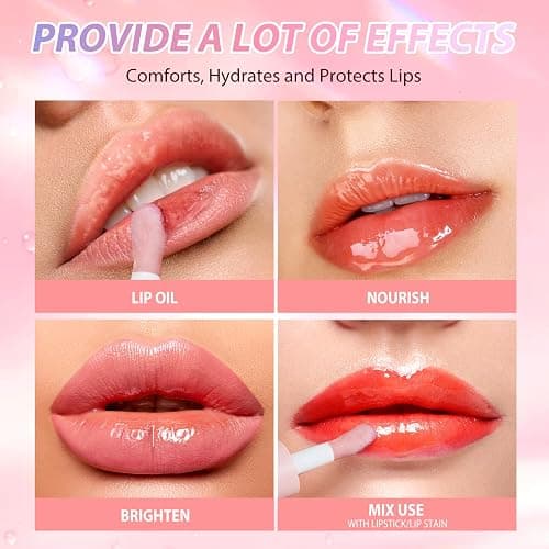 LANGMANNI Lip Oil,No-Sticky Gloss Lip Balm Lip Care,Fruit Flavoured Lip Oil For Dry Lip's Moisturizing Hydrating And Nourishing (Strawberry+Coco) thumbnail 8