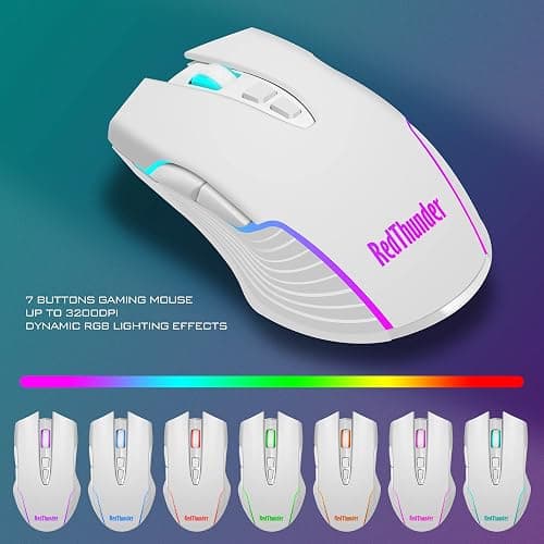 RedThunder K10 Wireless Gaming Keyboard and Mouse Combo, LED Backlit Rechargeable 3800mAh Battery, Mechanical Feel Anti-ghosting Keyboard + 7D 3200DPI Mice for PC Gamer (White) thumbnail 5