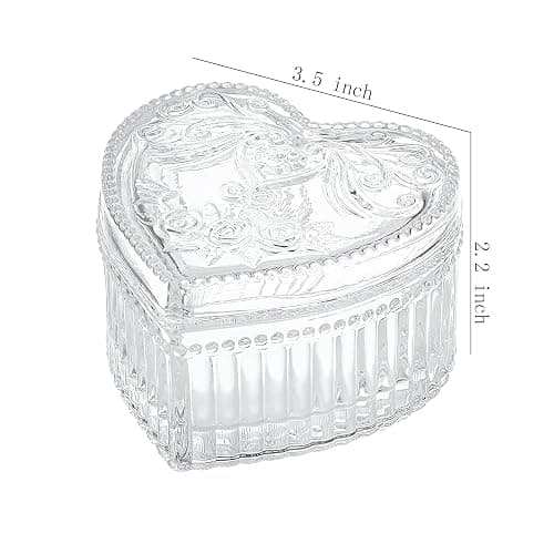 Gaolinci Crystal Glass Heart-Shaped Storage Box Embossed Jewelry Box Candy Box with Lid thumbnail 3