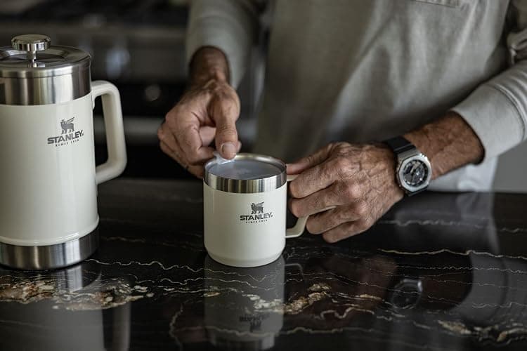 STANLEY Stay-Hot Camp Mug 12 oz | Press Fit Drink Through Lid | Cup for Coffee, Tea and Drinks | Insulated Stainless Steel Coffee Mug | BPA-Free | Cream Gloss thumbnail 4