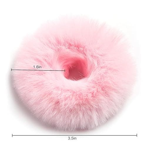 Furling Pompoms Furry Faux Rabbit Fur Hair Scrunchies Artificial Fur Hair Bobbles Elastic Hair Band Rope Wristband Ponytail Accessories Light Pink 2pcs thumbnail 3