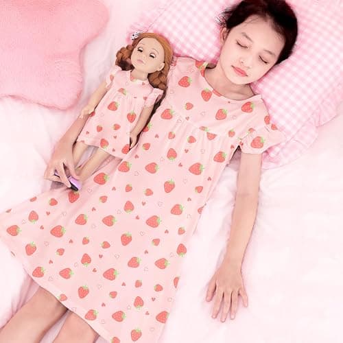 ICOSY Matching Doll & Girls Nightgowns Clothes Girls Pajamas Sleepwear Outfit for Kids and American 18" Girl Doll thumbnail 6