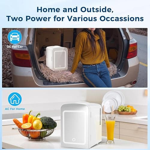 Antarctic Star Makeup Compact Refrigerator with LED Mirror, 4L Mini Fridge, Skin Care, for Bedroom, Car, Office & Dorm, Portable Small Cooler for Cosmetics, White thumbnail 3