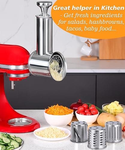 FavorKit Stainless Steel Salad Maker Attachment for KitchenAid Mixers, Large Slicer Shredder & Cheese Grater Accessories with 4 Blades,Dishwasher Safe thumbnail 7