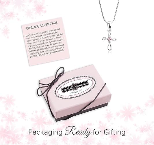 Cherished Moments Girl's Sterling Silver First Communion Infinity Cross Pendant Necklace with CZ - Silver-Pink 14" thumbnail 5
