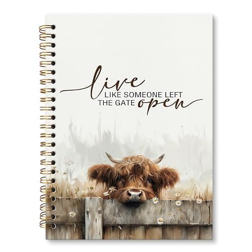 JRTW Live Like Someone Left the Gate Open Inspirational Highland Cow Notebook Journal, Cow Lover Gifts, Motivational Gifts for Women Men, Western Notebook, Spiral Journal 5.5x8.3 Inch - Image 1