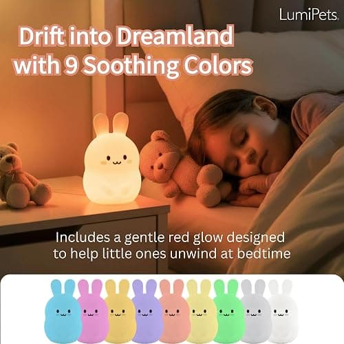 Lumipets Baxter The Bunny Squishy Night Light for Kids | Silicone Lamp with Tap & Remote Control | Rechargeable Color Changing Animal Night Light for Boys & Girls | Portable Nightlight with USB Cord thumbnail 4