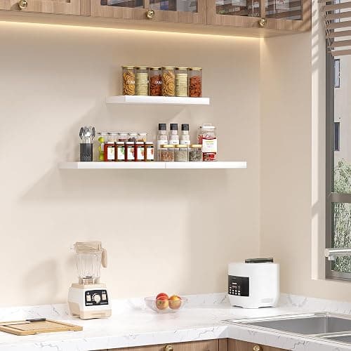 BHFOW White Floating Shelves for Wall,Invisible Wall Mounted Shelf Set of 3,White Shelves for Bathroom,Bedroom,Living Room and Kitchen Decoration Storage and Display. thumbnail 7