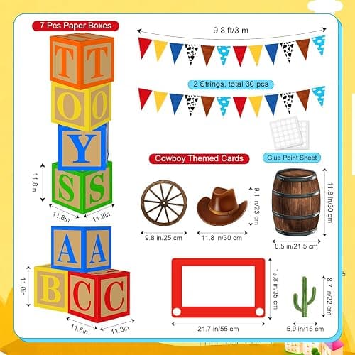 Mindsoft 17 Pcs Halloween Cowboy Trunk or Treat Car Decor Garland Cactus | Cow Print Boxes, Blue Sky White Cloud Backdrop, Inflatable Cactus, Western Garland for SUV Outdoor Birthday Party Decorations thumbnail 3