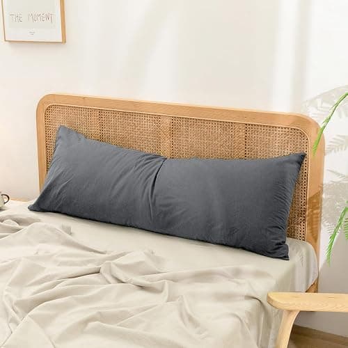 BESTOUCH 100% Washed Cotton Pillowcase for Hair and Skin Linen Feel Soft Comfortable Breathable 1 Pcs Pillow Case with Envelope Closure Solid Quiet Shade Grey Body 20x54 Inches thumbnail 3