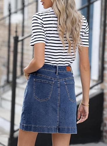 Sidefeel Women's Jean Skirt High Waisted Stretch Casual Summer Zimbaplatinum Denim Skirt with Pockets thumbnail 5