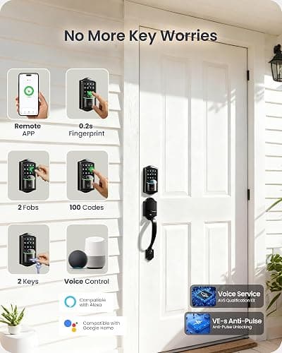 Veise VE027-H Built-in Wi-Fi Fingerprint Smart Deadbolt Lock with Handleset, App Remote & Voice Control, Keyless Entry Front Door Lock Set, Touchscreen Keypad, Auto-Lock, Easy Setup, Matte Black thumbnail 3