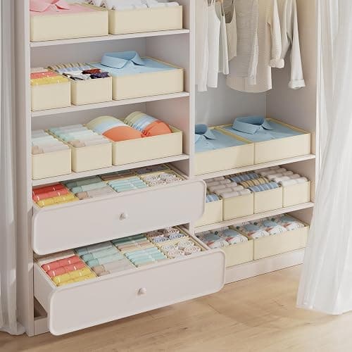 DIMJ Set of 12 Drawer Organizers Foldable Organizers and Storage Fabric Wardrobe Clothes Organizer Multifunctional Storage Box for Clothes, Bra,(Beige) thumbnail 2