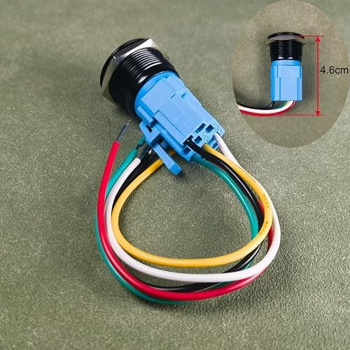 Gebildet 19mm 12V-24V/5A Stainless Steel Latching Push Button Switch Power Symbol LED 1NO1NC SPDT ON Off Waterproof Toggle Switch with Wire Socket Plug (Blue LED/Black Shell) thumbnail 3