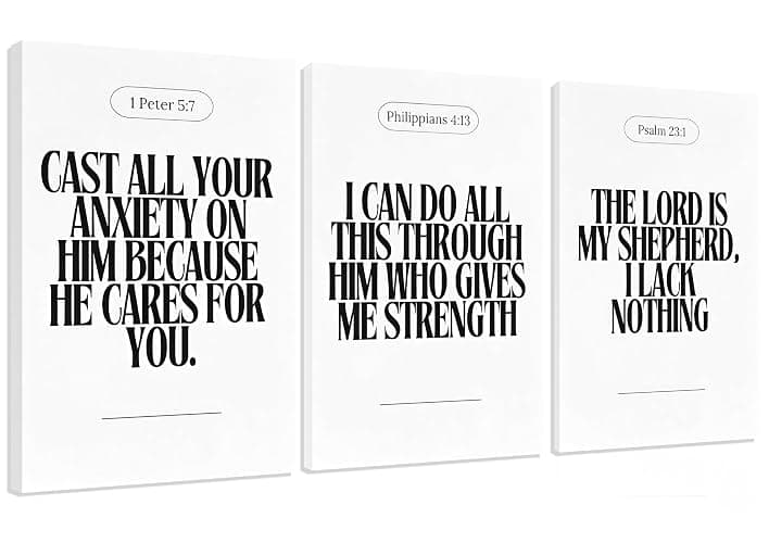 3Pcs Black and White Bible Verse Canvas Wall Art Christian Posters Faith Scripture Prints Inspirational Wall Decor Minimalist Jesus Pictures for Home Living Room Bedroom Framed - Image 1