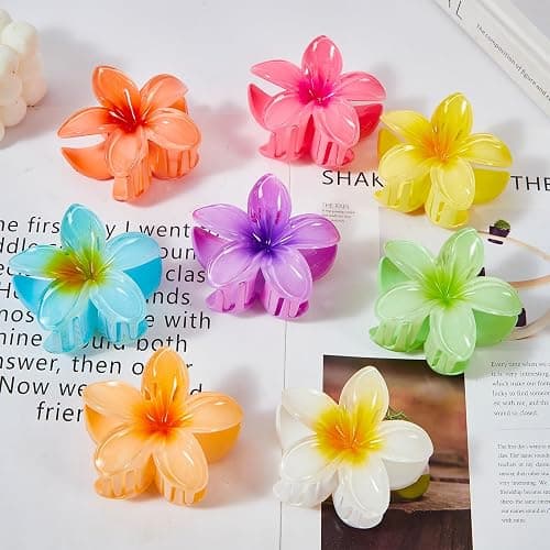 Flower Hair Claw Clips for Women, 8 Pack Hawaiian Flower Hair Clips, Plumeria Claw Clips for Thick Thin Hair, Large Strong Hold Nonslip Hawai Hair Accessories for Women Girls Gifts(Hawaiian-8 Colors) thumbnail 6