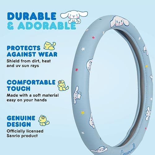 Sanrio Hello Kitty and Friends Cinnamoroll Blue Car Steering Wheel Cover, Universal Fit Cute Accessories for Women Stylish Decor Gifts Hello Kitty Car Accessories - Fits Standard Wheels 14.5"-15" thumbnail 3