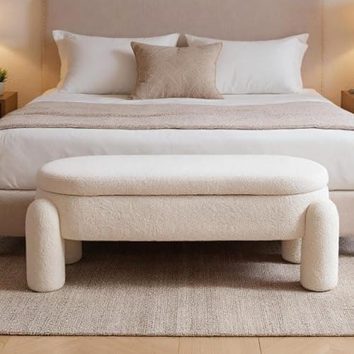 HEAH-YO Modern Storage Bench, 44.75 Inches Upholstered Sherpa Storage Ottoman Shoe Bench, End of Bed Bench for Bedroom Entryway Living Room,White thumbnail 5