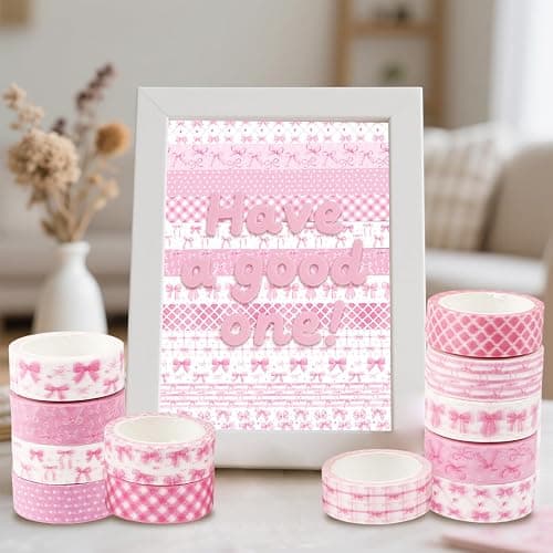 Resflyar 12 Rolls Pink Bow Washi Tape, Bowknot Plaid Adhesive Masking Tapes Decorative Pink Coquette Paper Tape for Scrapbook Journal Planners DIY Art Crafts Gift Wrapping 16.4FT thumbnail 6