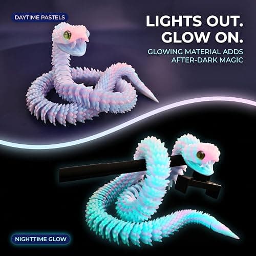 Dpcirk 35.5in Oversized 3D Printed Snake Model with Movable Teeth(Rainbow) | and flexible joints, reptile animal figurine, boy toys age 6-8,Articulated Fidget Toy thumbnail 3