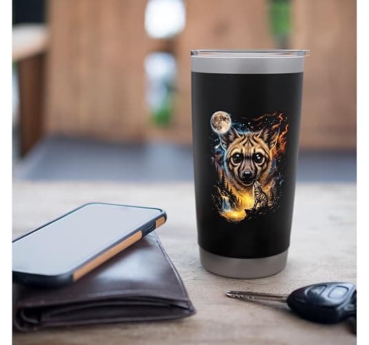 Mystical Aardwolf Howling Full Moon Wildlife Art Stainless Steel Insulated Tumbler thumbnail 7