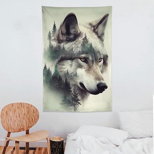 ANMOGID Wolf Tapestry for Bedroom Aesthetic, Mountain Wall Hanging Art, Wolf Decor Wall Art for Living Room Dorm Party Home Decoration 60"x40" thumbnail 8