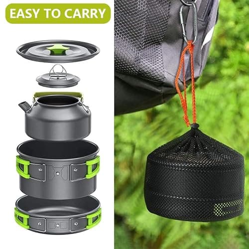 aiGear Camping Cooking Set Cookware Mess Kit with Storage Bag Pot Pan Set Camping Accessories for Outdoor Camping Hiking Picnic Portable and Lightweight Aluminum thumbnail 6