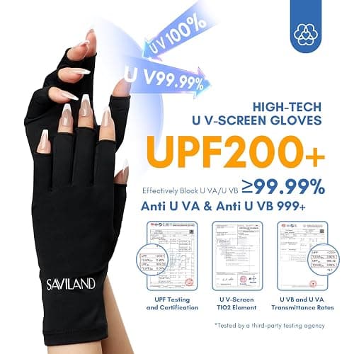 SAVILAND UV Gloves for Nails: Professional UPF200+ U V Glove for Gel Manicures Anti UVA & UVB 999+ Gloves for Gel Nail Lamp Fingerless U V Light Glove for Prevent Hands from UV Harm (Black) thumbnail 2