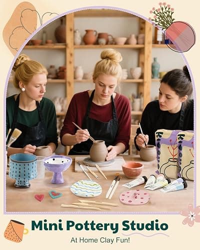 Kiocure Air Dry Clay for Adults & Kids, Pottery Tool Kit, DIY Kits for Adults with Air Dry Clay Paint & Varnish, Pottery for Beginners at Home thumbnail 5