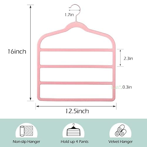 Velvet Pants Clothes Hanger Space Saving Non Slip Pants Shorts Hanger, Myfolrena Jeans Slack Trousers Hangers Multiple Velvet Hanger Closet Storage and Organization for Jeans,Scarf,Tie(Pink, 5) thumbnail 3