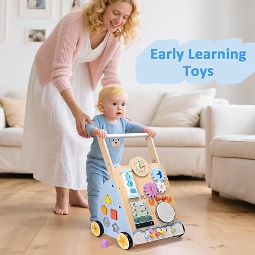 Pikasser Chariot de Marche Bebe, 8-en-1 Trotteur Bébé en Bois, Trotteur et Jouet éducatif pour les tout-petits de 3 mois à 2 ans, Cadeau pour Garçons et Filles thumbnail 5