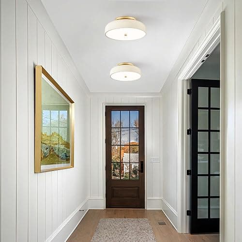 ONESMING Dimmable LED Ceiling Light Fixture, 2700K-6000K 5CCT Modern Mid-Century Semi Flush Mount Ceiling Light, Cream White Close to Ceiling Lamp for Kitchen, Laundry Room, Bedroom, Hallway, 11.8in thumbnail 6