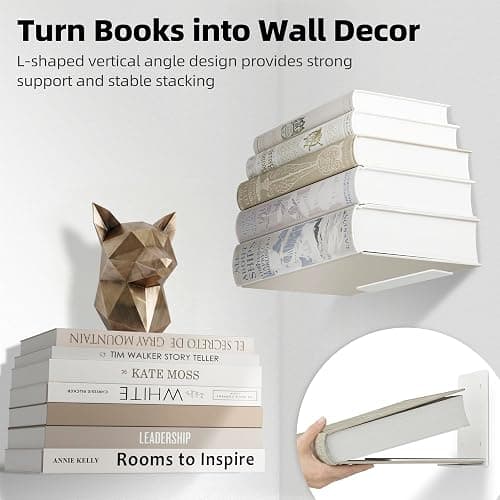 STORAGE MANIAC Floating Book Shelves for Wall Mounted Invisible Floating Bookshelves Heavy-Duty Steel Hidden Bookshelf Hanging Bookshelves for Bedroom Living Room Office, White 4-Pack Large thumbnail 6