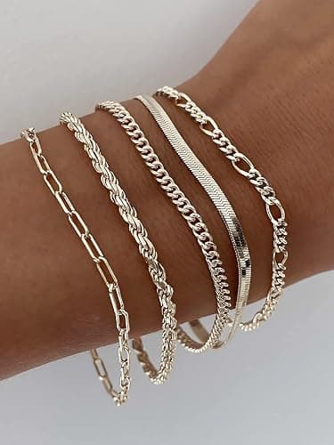 DEARMAY Gold Bracelets for Women Waterproof, 14K Gold Plated Jewelry Sets Trendy Thin Dainty Stackable Cuban Link Paperclip Chain Bracelet Pack Fashion Accessories Gifts for Womens thumbnail 2