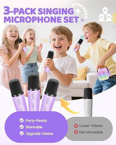 YLL Mini Karaoke Machine for Kids Adults, Bluetooth Speaker with 2 Wireless Microphones, TOP Christmas Birthday Gifts Toys for Girls Ages 3, 4, 5, 6, 7, 8, 9,10,11,12+ Years Old Toddler(Purple-3 Mics) thumbnail 3