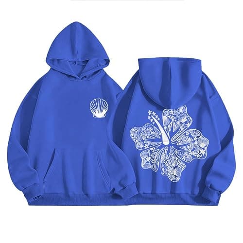 Lubpow Cute Pink Hoodie Kids Girls Aesthetic Preppy Hibiscus Flower Puff Hoodies Kawaii Hawaii Palm Beach Graphic Pullover - Image 1