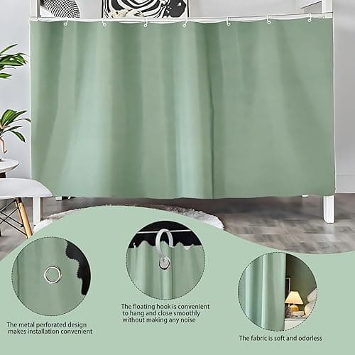 AUCOOMA Thickened Blackout Bunk Bed Curtains Dorm Room Privacy Canopy Bottom Loft, Green, 1 Piece thumbnail 5