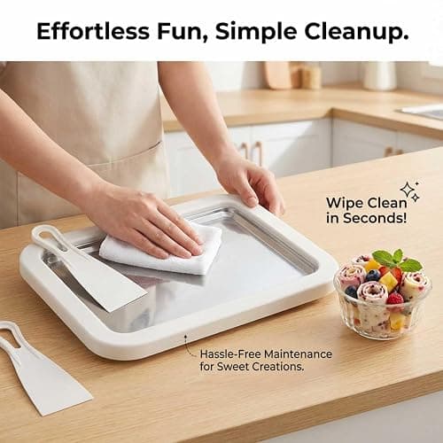Rolled Ice Cream Maker Kit, Stainless Steel No-Electricity Ice Cream Roll Tray with 2 Scrapers thumbnail 5