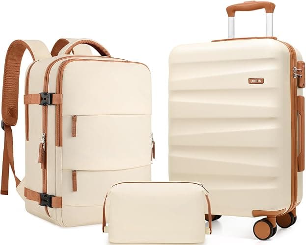 UKEIN Luggage Set with Backpack,Hardshell Carry On Luggage Airline Approved | 20inch Suitcase Set with 360° Smooth Spinner Wheels,TSA Lock,YKK Zippers,Lightweight 3 Piece,Polycarbonate - Image 1