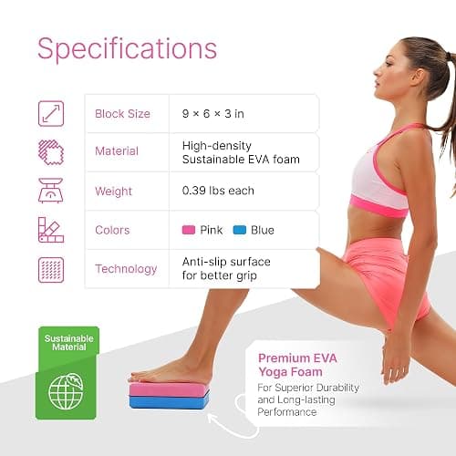 Yoga Blocks 2 Pack with Strap and Guide – Soft Non-Slip EVA Foam Blocks | High-Density Pilates Blocks for Home Workouts, Dance, Ballet, Gymnastics & Stretching Exercise, Dance Accessories and Gifts thumbnail 7
