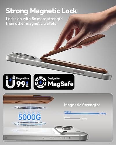 TWZKG for MagSafe Wallet, 5 Card Holder with Stand, Magnetic Phone Wallet Stand for iPhone 17/16/15/14/13/12 Pro Max Air Plus Series, RFID Blocking Vegan Leather,Brown thumbnail 4